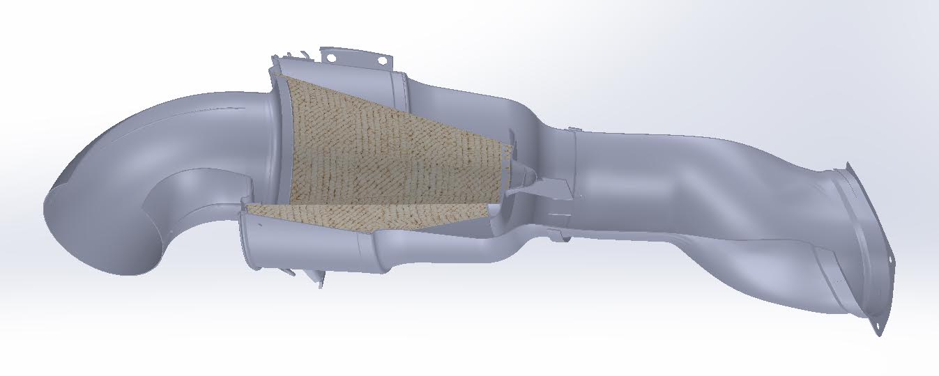 Finished reverse-engineered CAD model of the Corvette intake, cutaway view