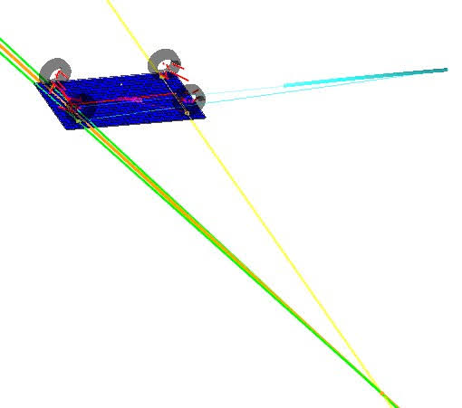 Suspension Geometry Ninja live 3D view with Ackermann and instant-center trails showing migration through suspension travel.